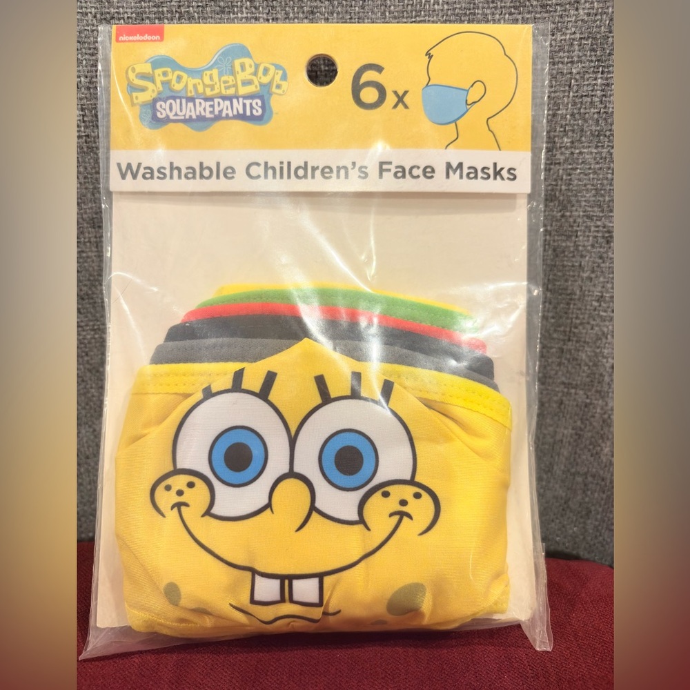 NEW Nickelodeon SpongeBob SquarePants Washable Children’s Face Masks - 6 Pack
